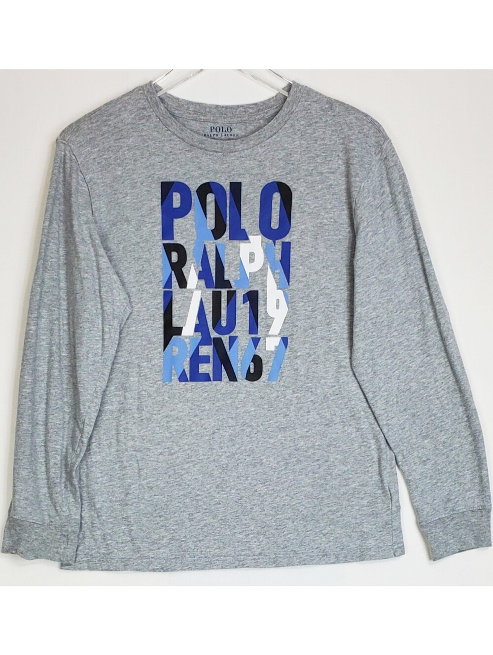 Polo Ralph Lauren large 14-16 long sleeve t shirt gray signature graphic crew